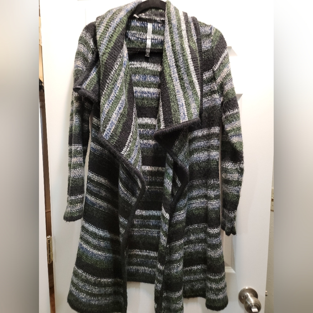 Kensie Women's Striped Knit Open Front Cardigan, Multicolor Green, XS/S